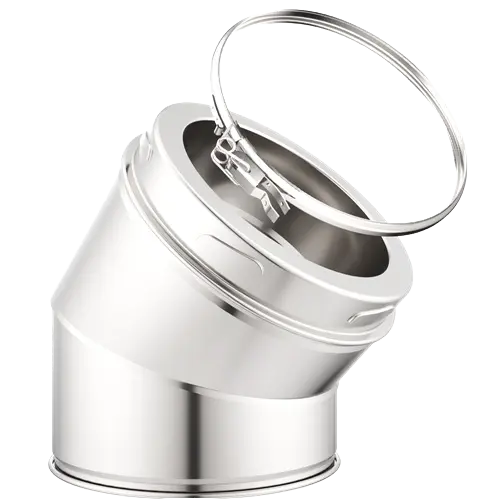 Angled stainless steel twin wall flue pipe bend with locking clamp